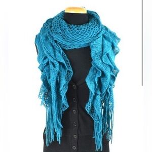 Curly Chunky Teal Blue Scarf